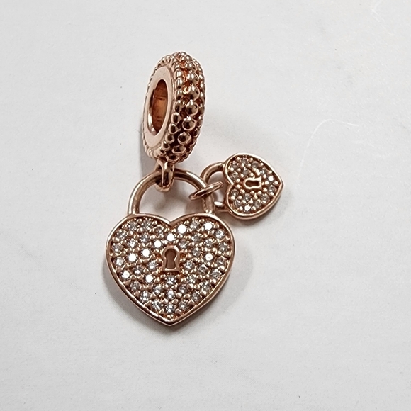 Pandora Jewelry - Pandora Pavé Heart Padlocks Dangle Charm Rose Gold-Plated